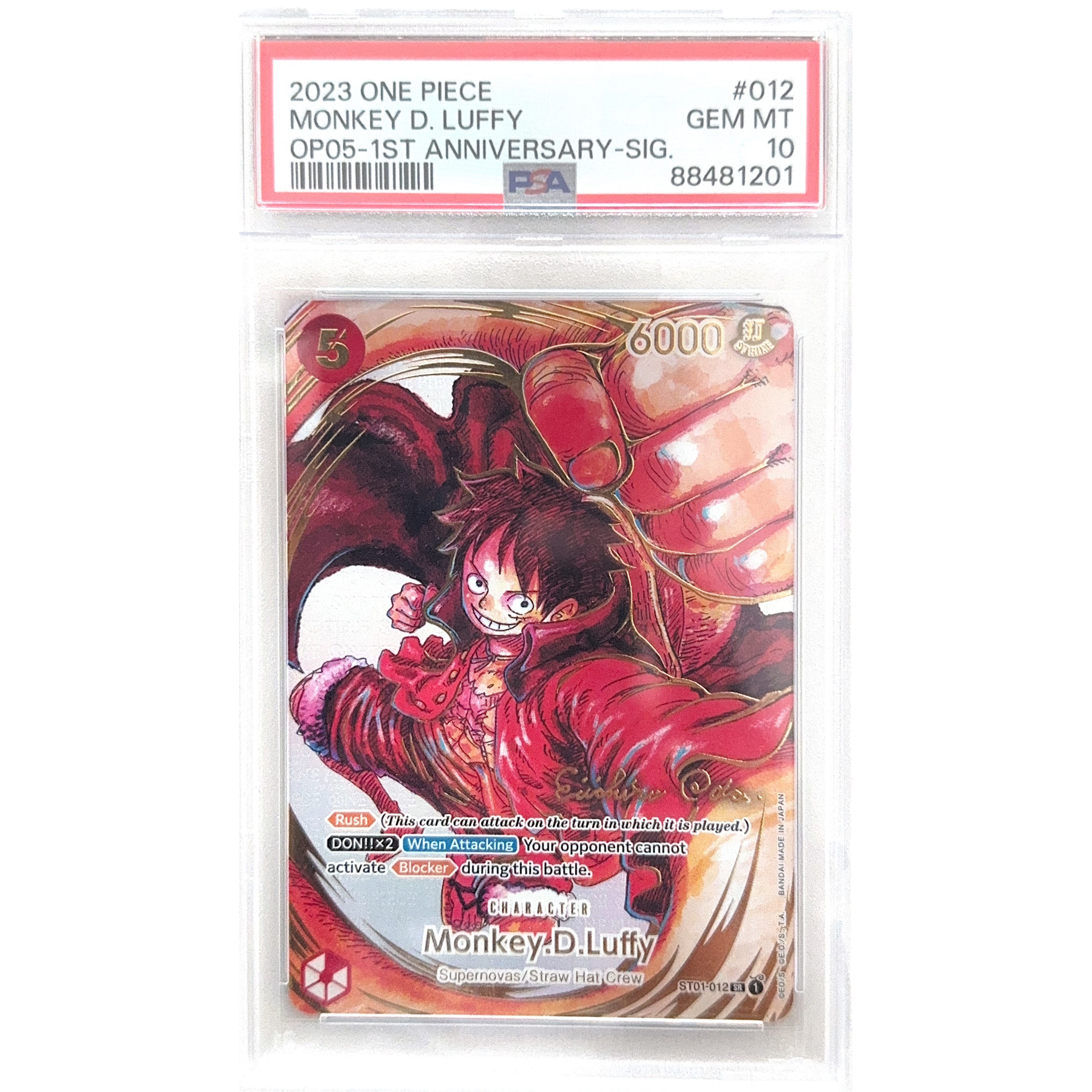 One Piece Card Game ENG - Monkey D. Luffy Gold Signed PSA 10 - OP05 : Awakening Of The New Era