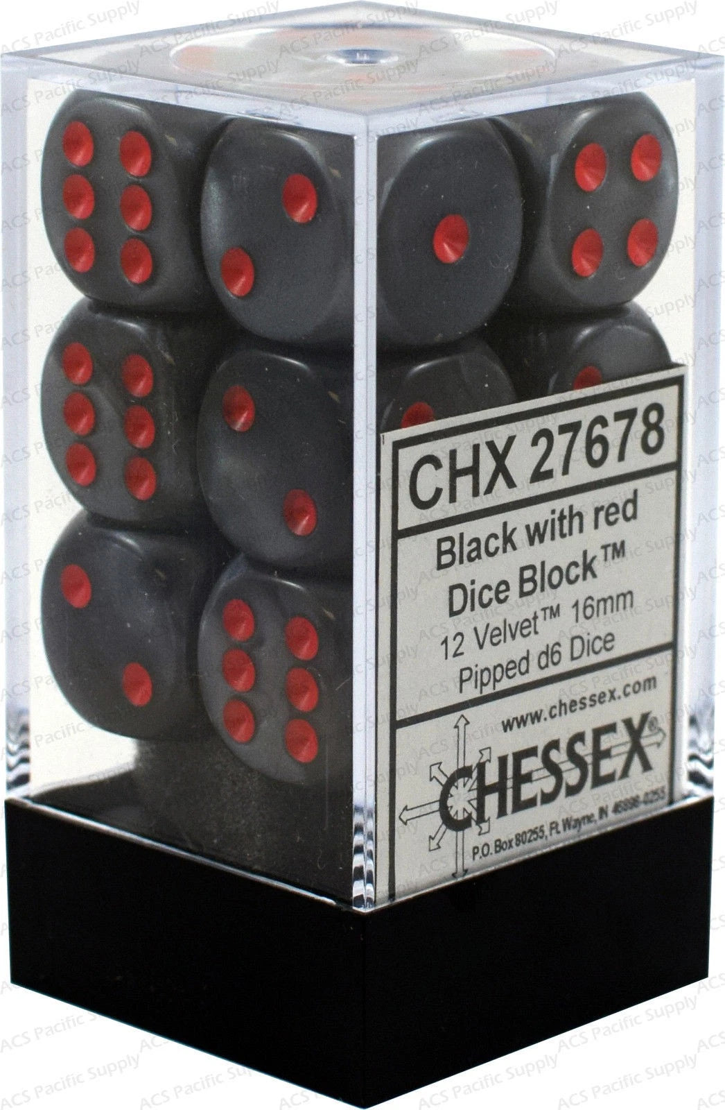Confezione 12 Dadi Classici (6) 12 mm - Velvet Nero/Rosso